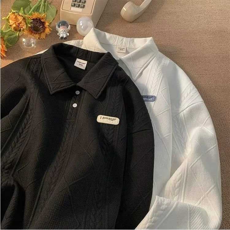 American Retro Polo Shirt Men Autumn Fashion Loose Casual Long Sleeve Flip Collar T-shirt Outdoor CoverXJ240906