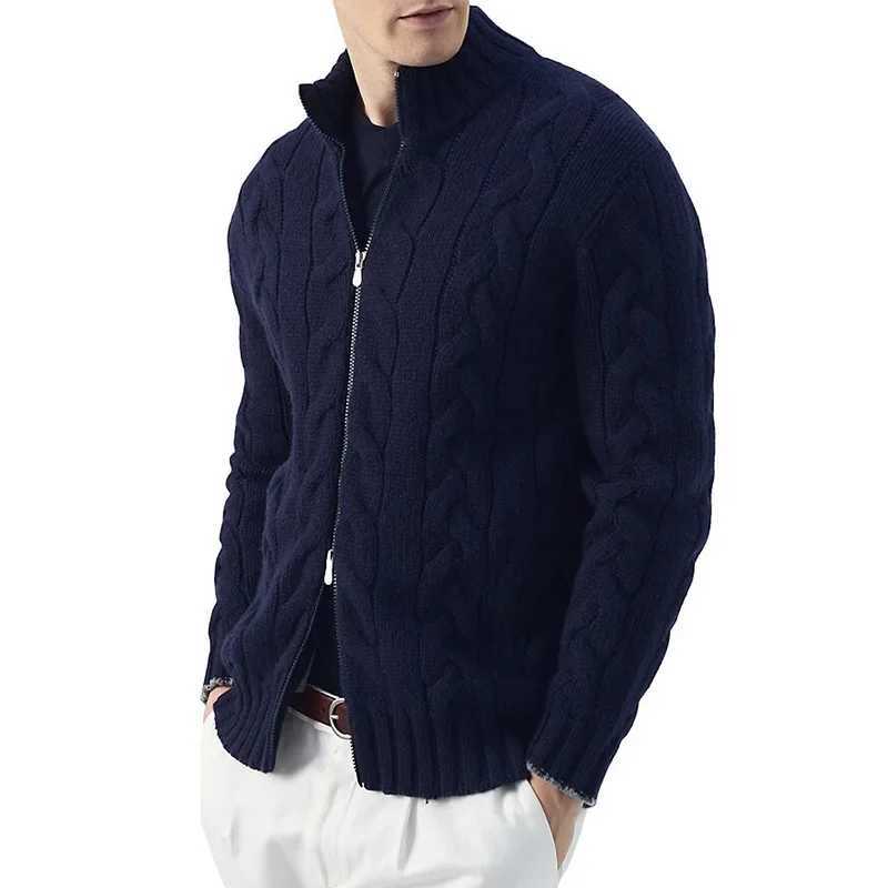 Autumn and Winter 2023 New Mens Cardigan Semi High Collar Long Sleeve Knitting Fried Dough Twists Coat Y240906