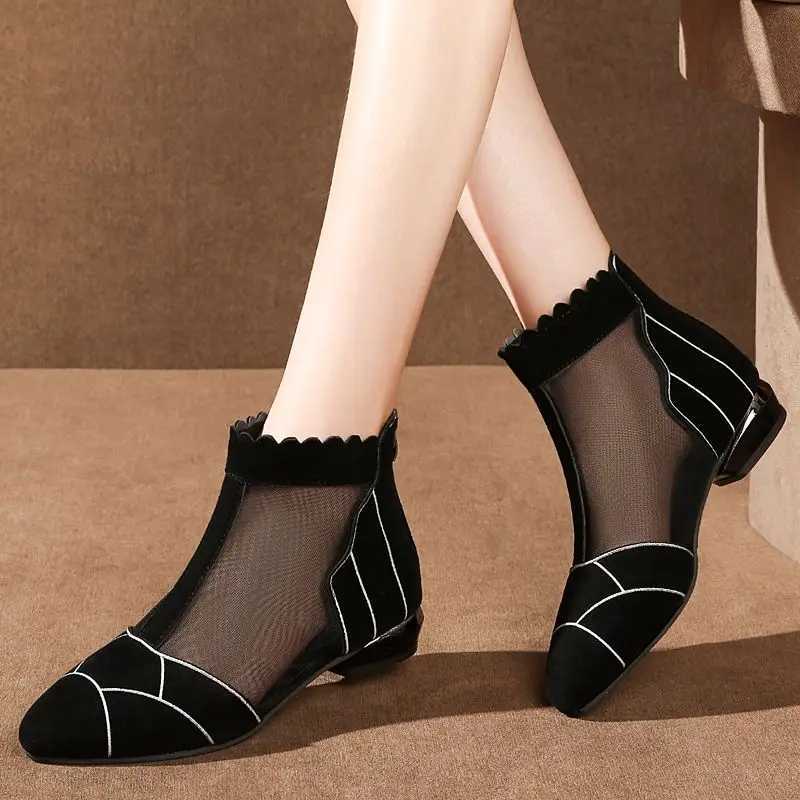 Womens Summer Boots Womens Luxury Elegant Ankle Shoes Womens Trend 2024 Comfortable Low Boots Outdoor Black Fashion Boots CL240906