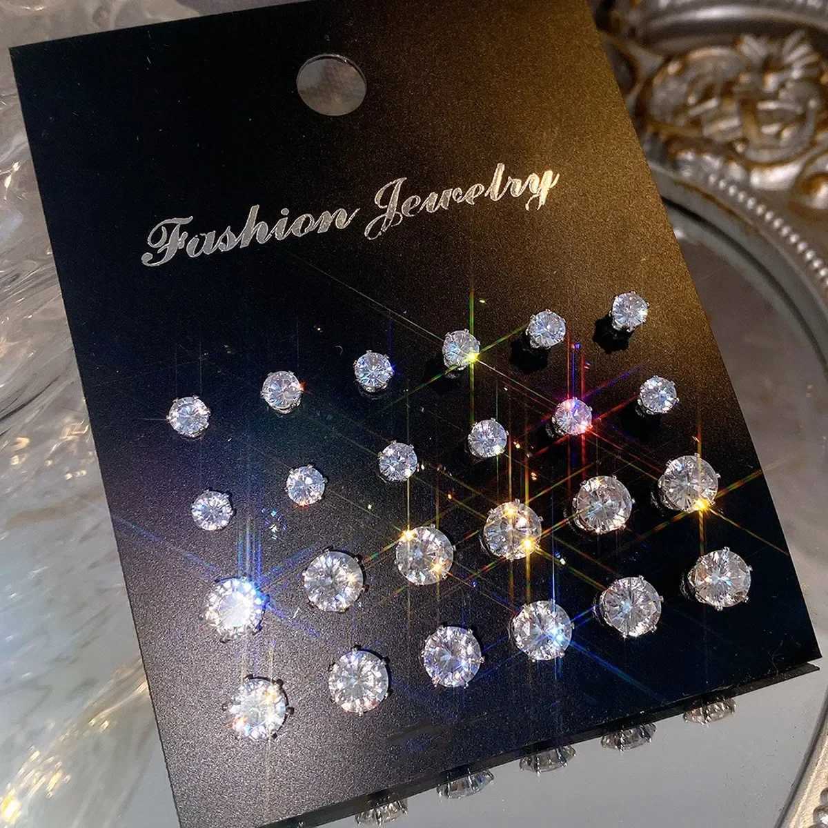 30Pcs/24Pcs Stud Earrings Simple Geometric Six Crystal Zircon Earrings Set Retro Temperature Pearl Earrings W240803