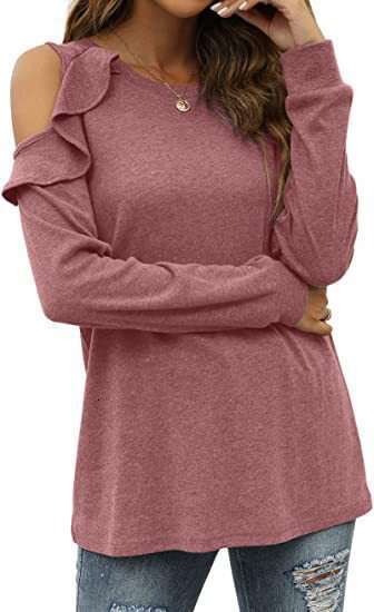 2024 Autumn/Winter New Knitwear Round Neck Off Shoulder Ruffled Loose Casual Top for Women