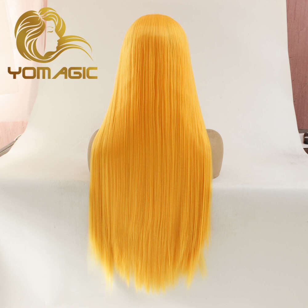 Yomagic Yellow Synthetic 13X3 Front With Baby Hair Straight Heat Resistant Orange Lace Wigs For Women Pre Plucked