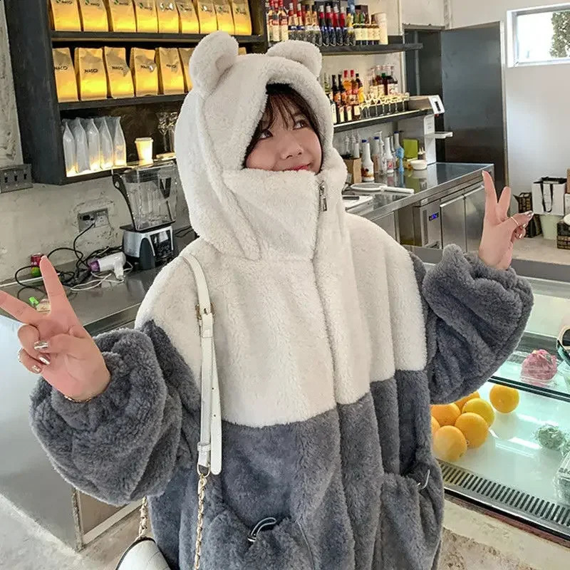 Cashmere coat womens winter clothing Y2K student Japanese soft girl cute with velvet thick hooded sweater for sale 240905