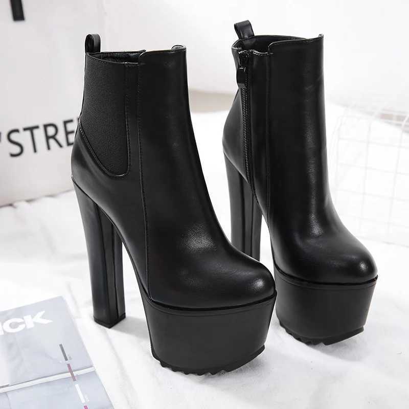 Newly arrived 16cm high heels womens short boots leather spring autumn winter womens ankle boots platform thick boots womens shoes 40 CL240906