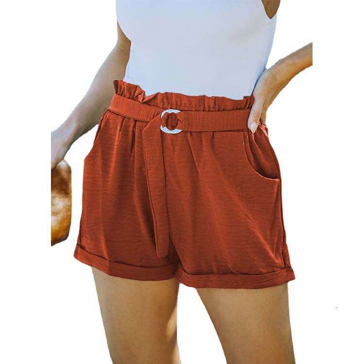 2024 Summer New Loose Strap Pocket Solid Color High Waist Casual Shorts for Women
