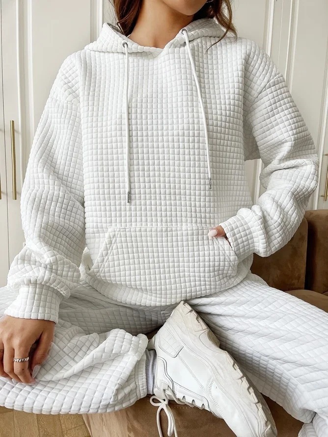 dongdumaoyi 2024 autumn and winter women's clothing new item small grid pocket long sleeved solid color top hoodie for women F0906#38