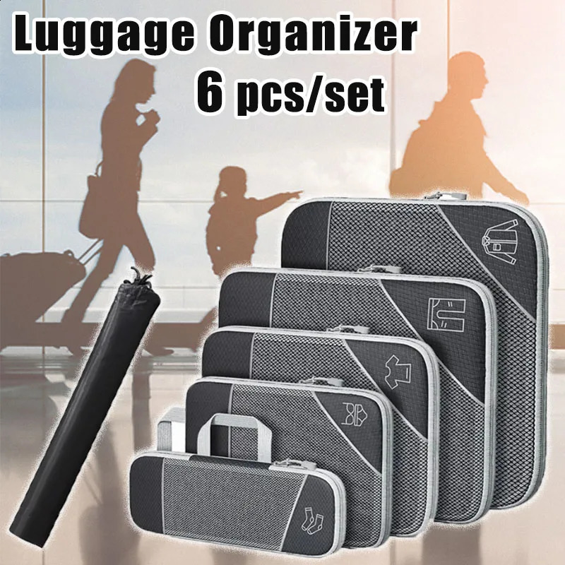 6piece travel storage manager portable clothing bag lightweight luggage compression packaging cube 240906