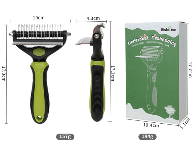 Dog Cat Grooming Brush for Shedding- 2 in 1 Deshedding Tool and Undercoat Rake for Long and Short Haired Cats and Small Dogs with Double Coat Matted P