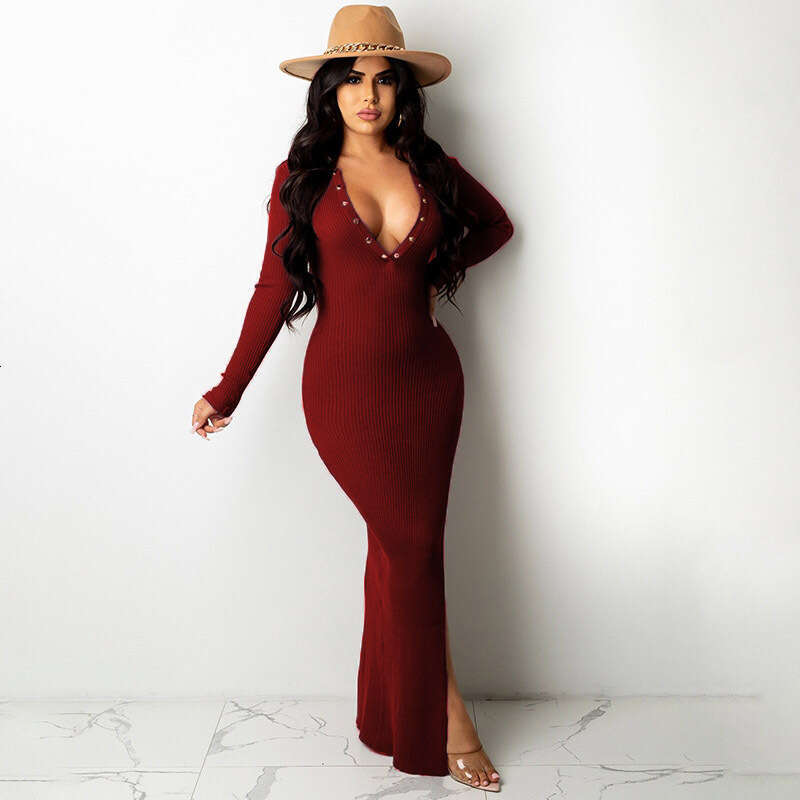 2023 new autumn, spring, and winter fashion for women's clothing, slim fit, concealed button, lapel, backless, sleeved, slit, long skirt
