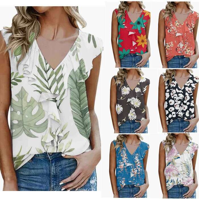 Temu Summer New Women's Printed Mushroom Edge T-shirt Tank Top
