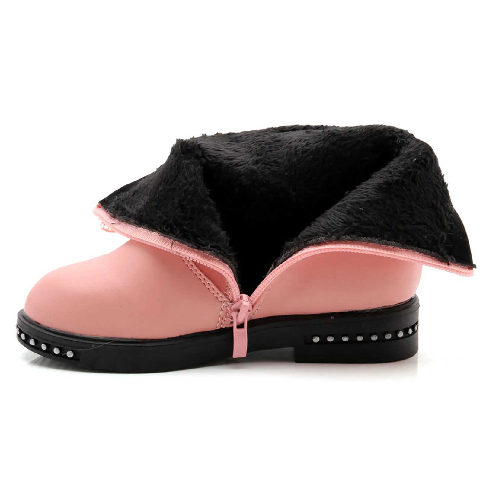 New Girls Princess Boots Kids Ankle Boots Lace with Bow-knot Sweet Warm Cotton Children Rubber Boots Fur Lining Snow Boots Shoes M240906