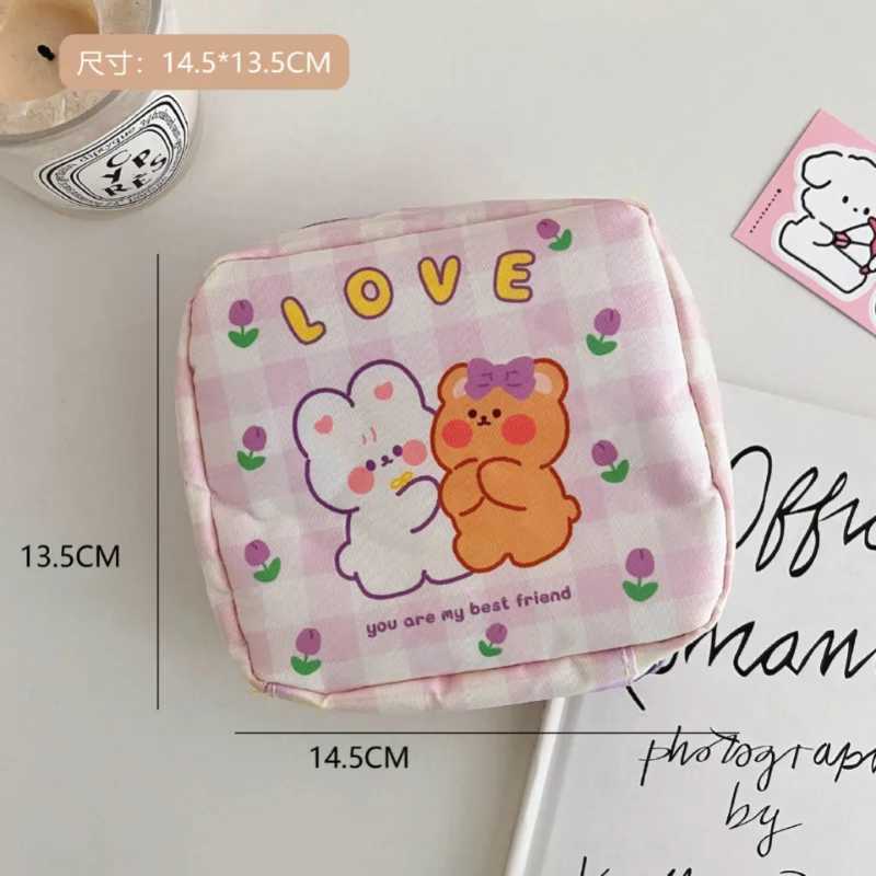 Ins Cute Cartoon Makeup Bag Lipstick Makeup Organizer Box Mini Hygiene Napkins Travel Earphones Coin Storage Bag W240905