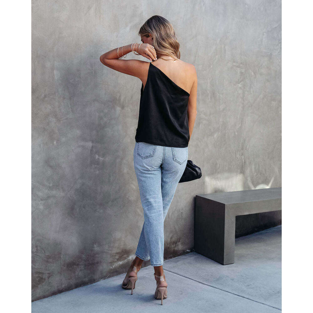 2024 Spring/Summer New Women's Short Sleeve Satin Shirt Loose Casual Round Neck Colored Ding Sling for Women