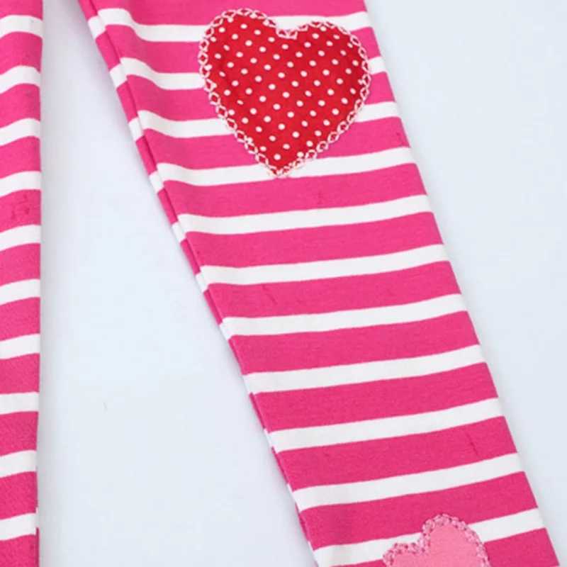 Spring Autumn Kids Solid Leggings Girls Thin Tights Sweatpants Children Casual Heart Striped Pants Toddler Skinny Trousers Y240906