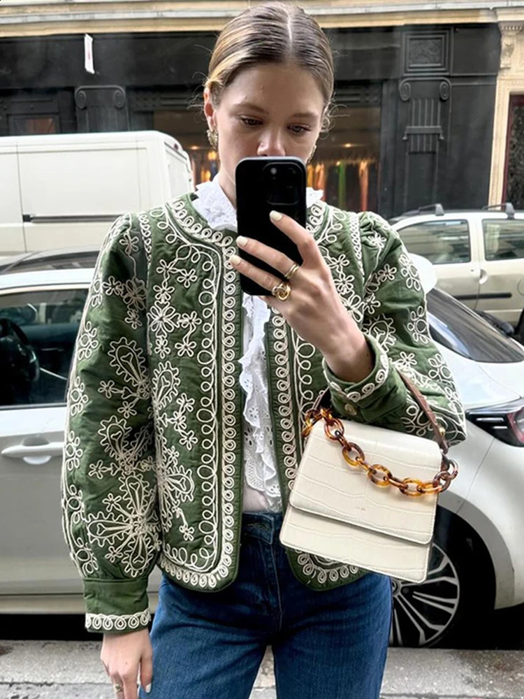 Floral print loose womens jacket casual long sleeved open top retro fashionable autumn 240902
