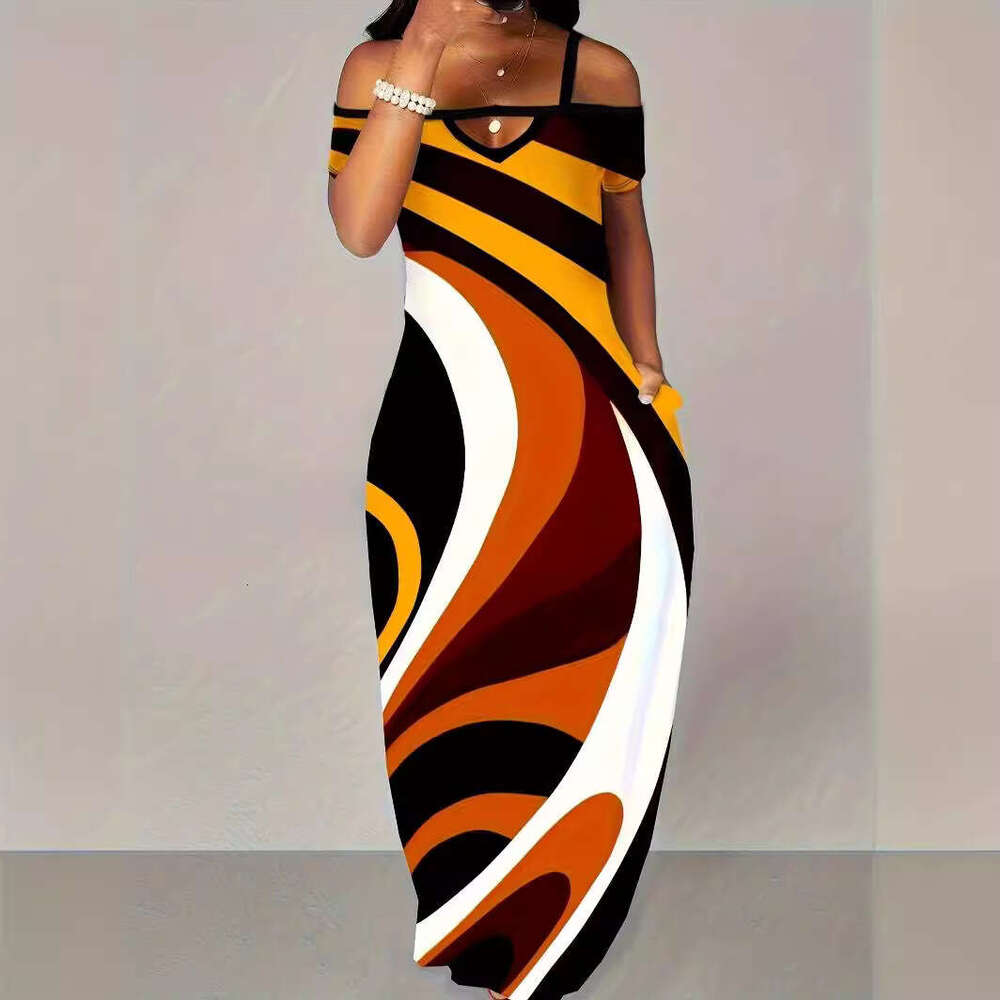 2024 new sexy and fashionable digital printed one neck strapless dress