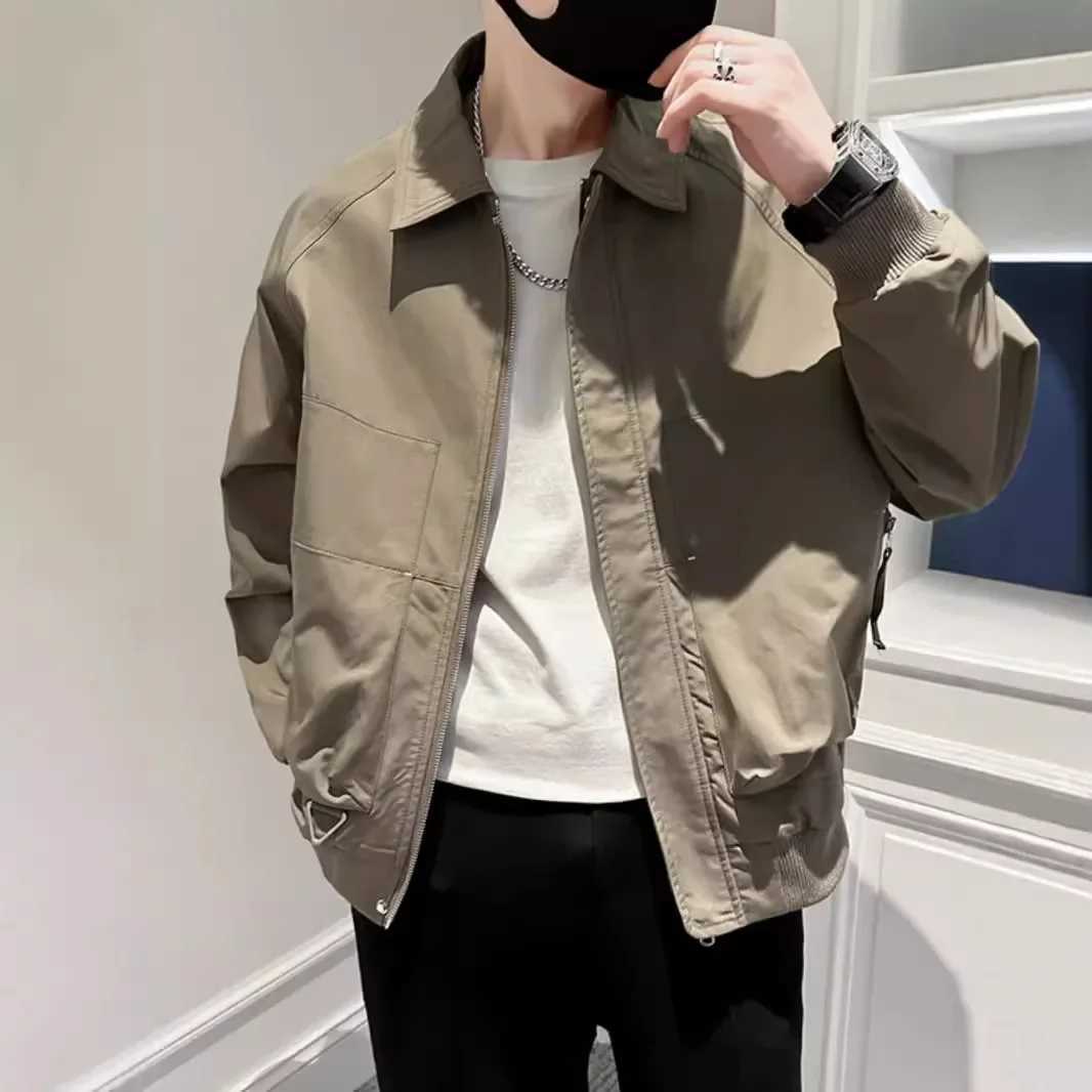 Design Sensibility Mens Autumn Top Jacket Loose Fit Trendy Korean Style Khaki Workwear Flying Jacket For Men Y240906