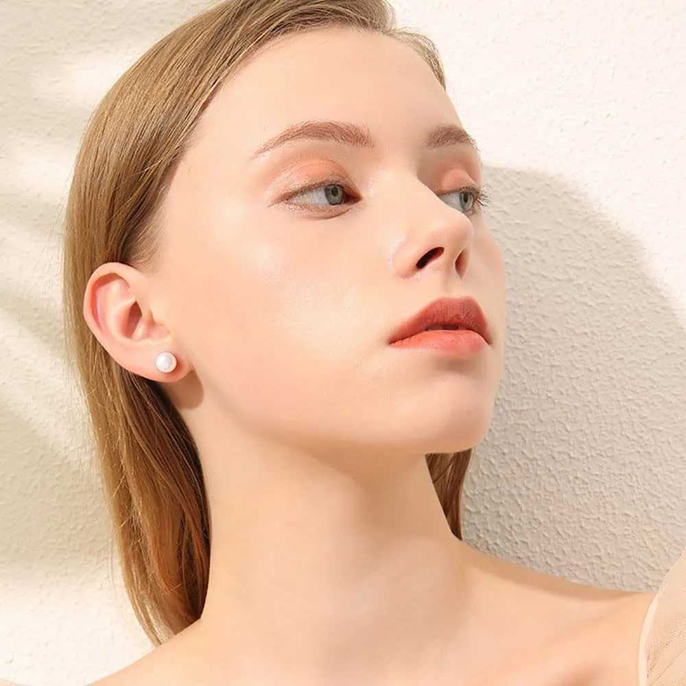 1 pair of hypoallergenic surgical stainless steel round pearl bead stud earrings set suitable for women teenagers girls 6/8/10/12mm W241023