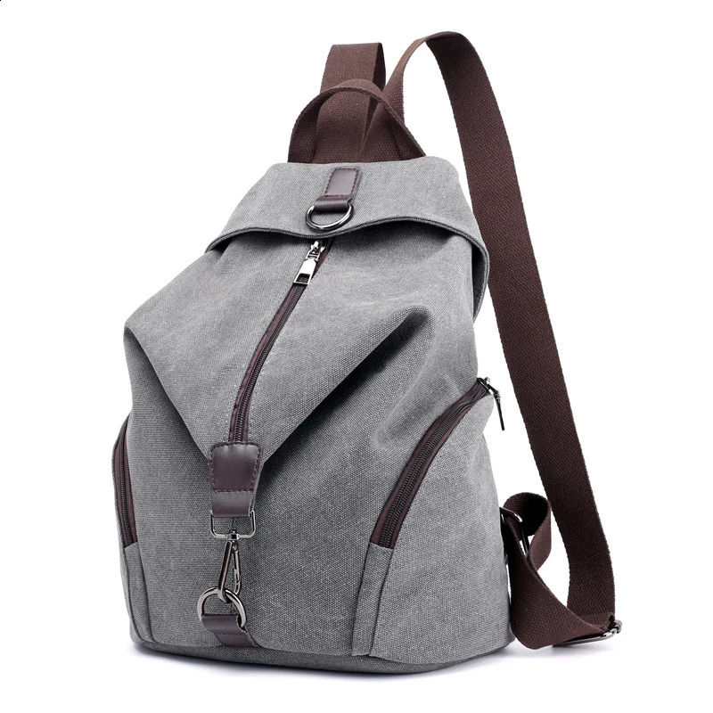 Fashionable canvas womens multifunctional casual backpack suitable for teenagers and girls summer large capacity shoulder bag 240906