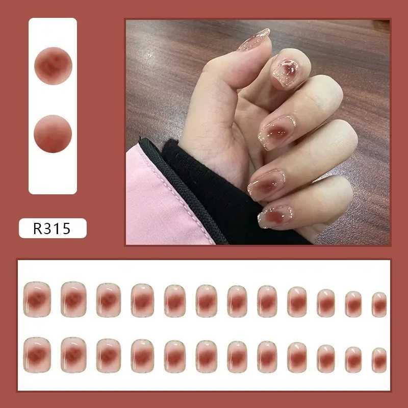Heallor Vintage Camellia Wearable Pink Pressing Fake Nail Tip with Adhesive Fake Nail Design Butterfly Cute Girl Fake Nail W240905