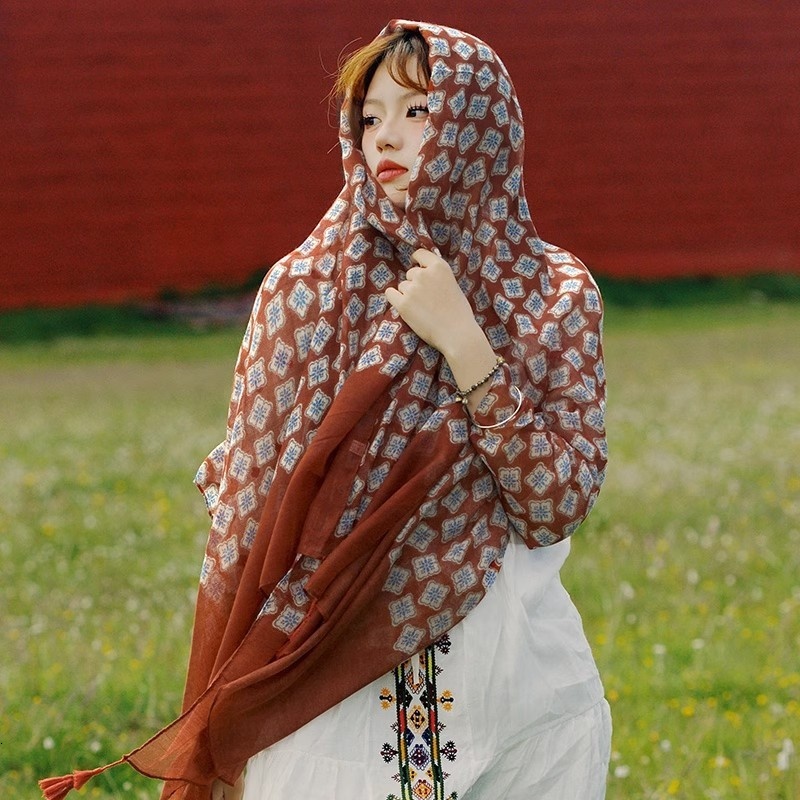 Chaka Salt Lake Tourism Photography Grassland Desert Sunscreen Beach Big Red Scarf Shawl Dual purpose Female
