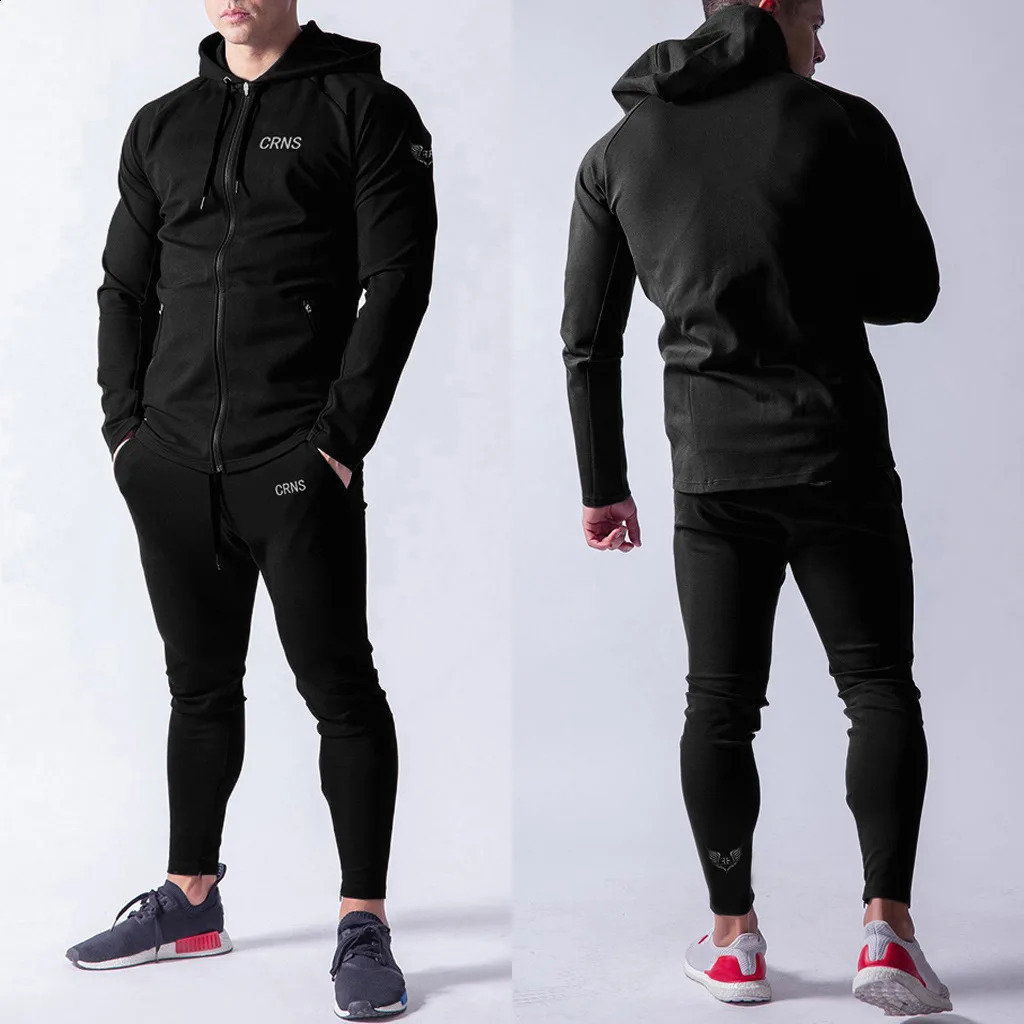 Mens sportswear 2piece hooded sweatshirt and sweatpants jogging set 240903
