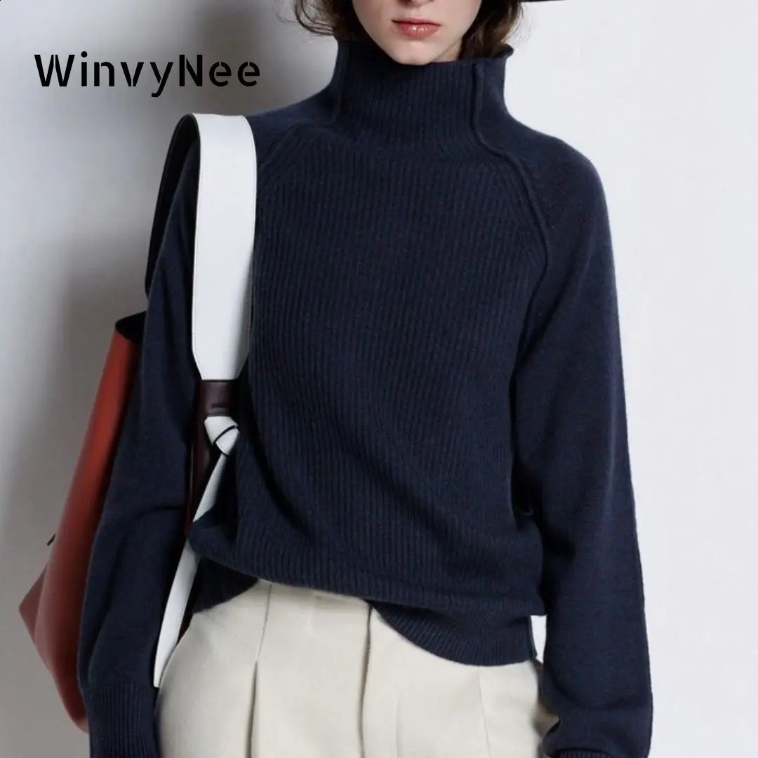WinvyNee Womens Merino Wool Sweater High Collar Casual Loose Coat Warm Knitted Zipper Clothing Size Up Winter A1003012 240905