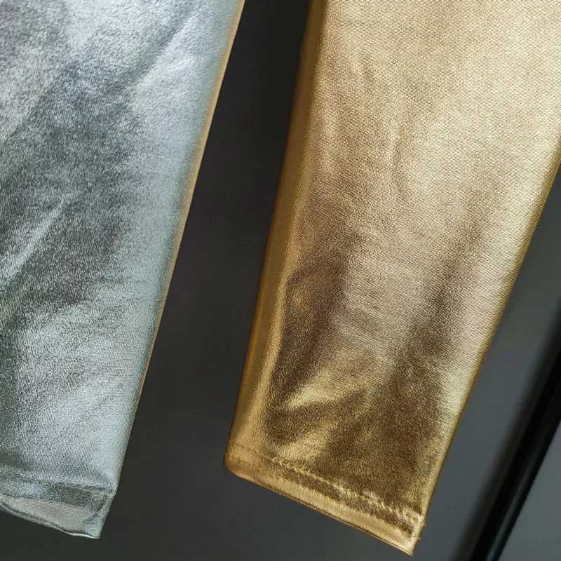 Gold Silver Kids Pants Girls Spring Autumn Children Elastic Faux Leather Leggings Skinny Pencil Pants Girl Leggings Y240906