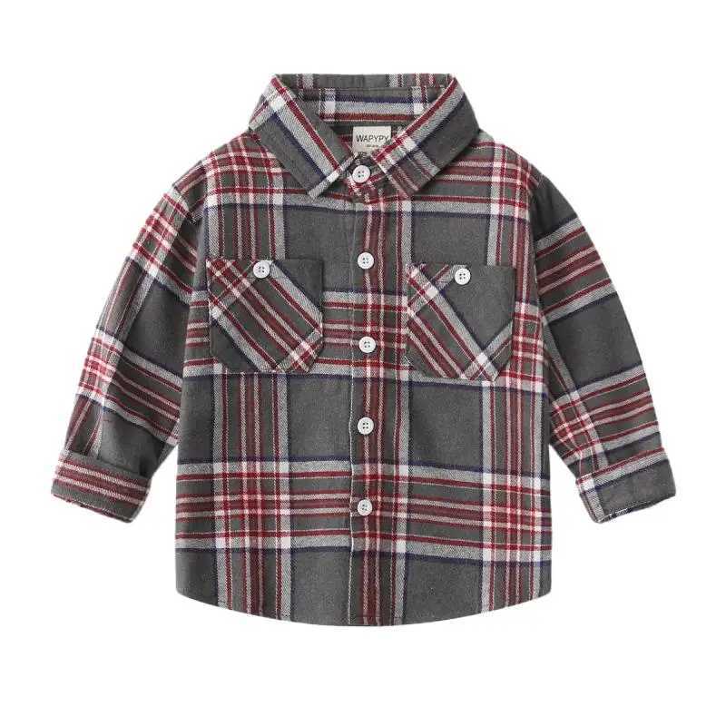 Autumn Infant Baby Boy Polo Shirts Cotton Velvet Plaid Toddler Boys Shirts Coat Loose Casual Long Sleeve Kid Boy Outerwear Coats Y240906