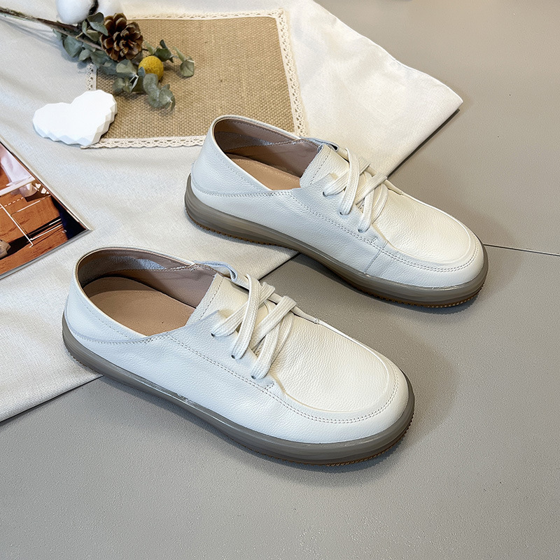 Head layer cowhide small white shoes women 2024 new soft bottom soft surface shoes flat casual shoes