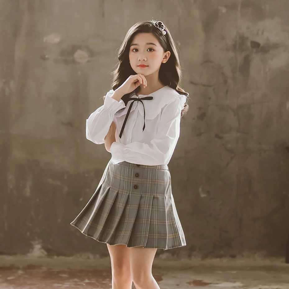 Girls Blouse Solid Color Kids Blouse Girls Autumn White Blouses Children Casual Style School Uniform For Girls 6 8 10 12 14 Y240906