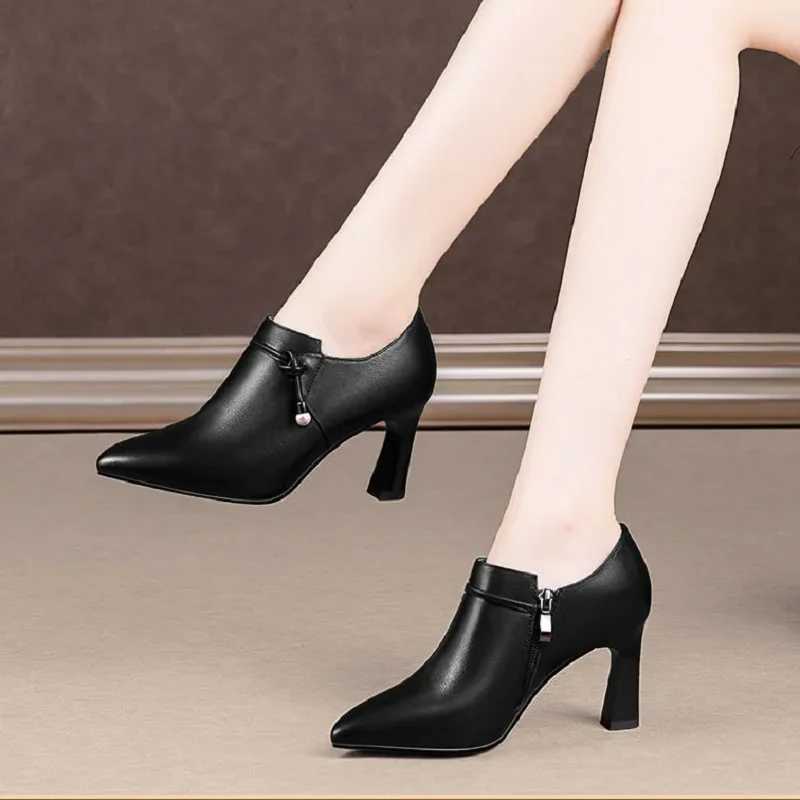 Botas Femininas Womens Fashion High Quality Brown Stiletto Shoes Foot Boots Womens Casual Black Patent Leather Autumn Shoes A100 CL240906
