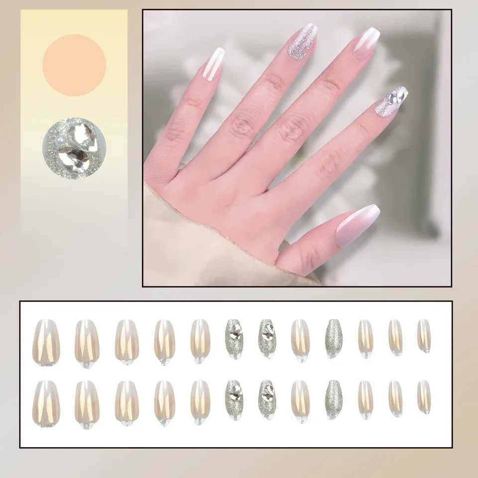 Fake nails French style full coverage adhesive backing artificial nail tips fashionable design 24 pieces W240905