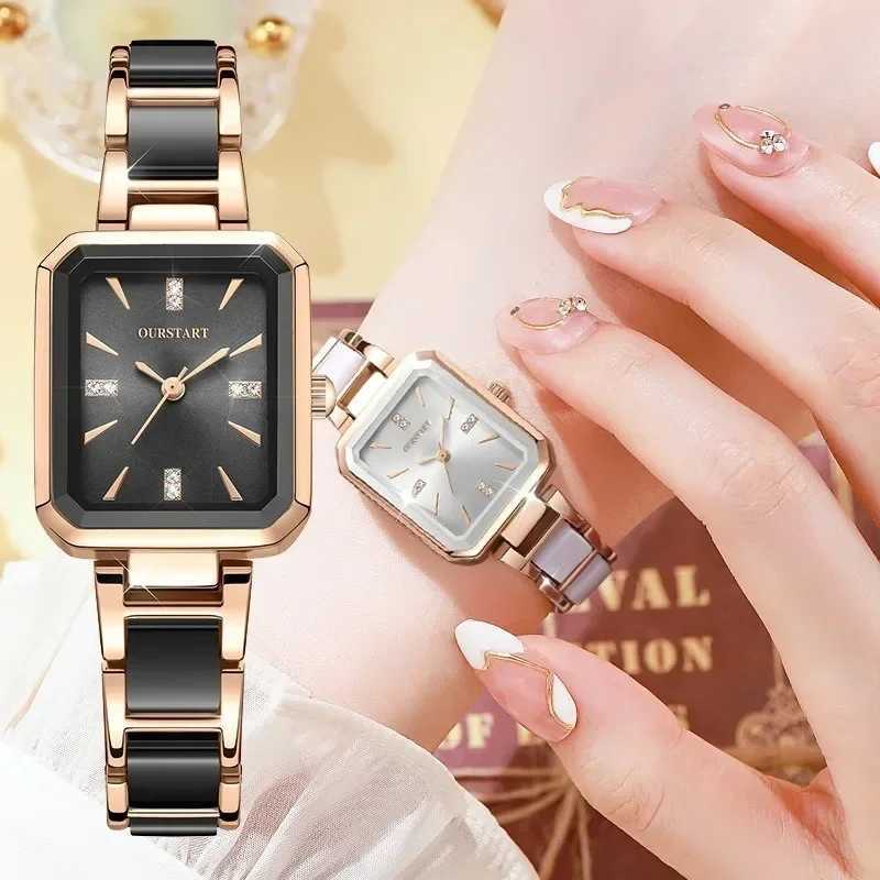 New Ceramic Elegant Womens Watch Luxury Brand Waterproof Square Black Womens Watch Relogio Feminino W240902