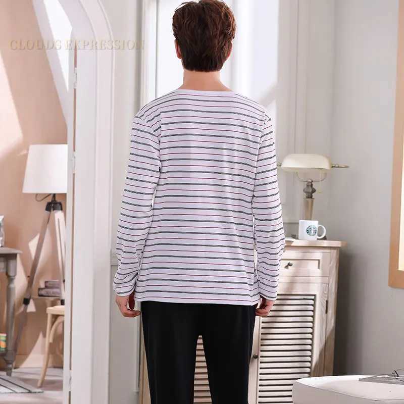 Spring Autumn Plus Size L-4XL PJ Cotton Mens Pajamas Letter Cartoon Pajama Sets Casual Lounge Sleepwear Pyjamas Pijama Homewear Y240906