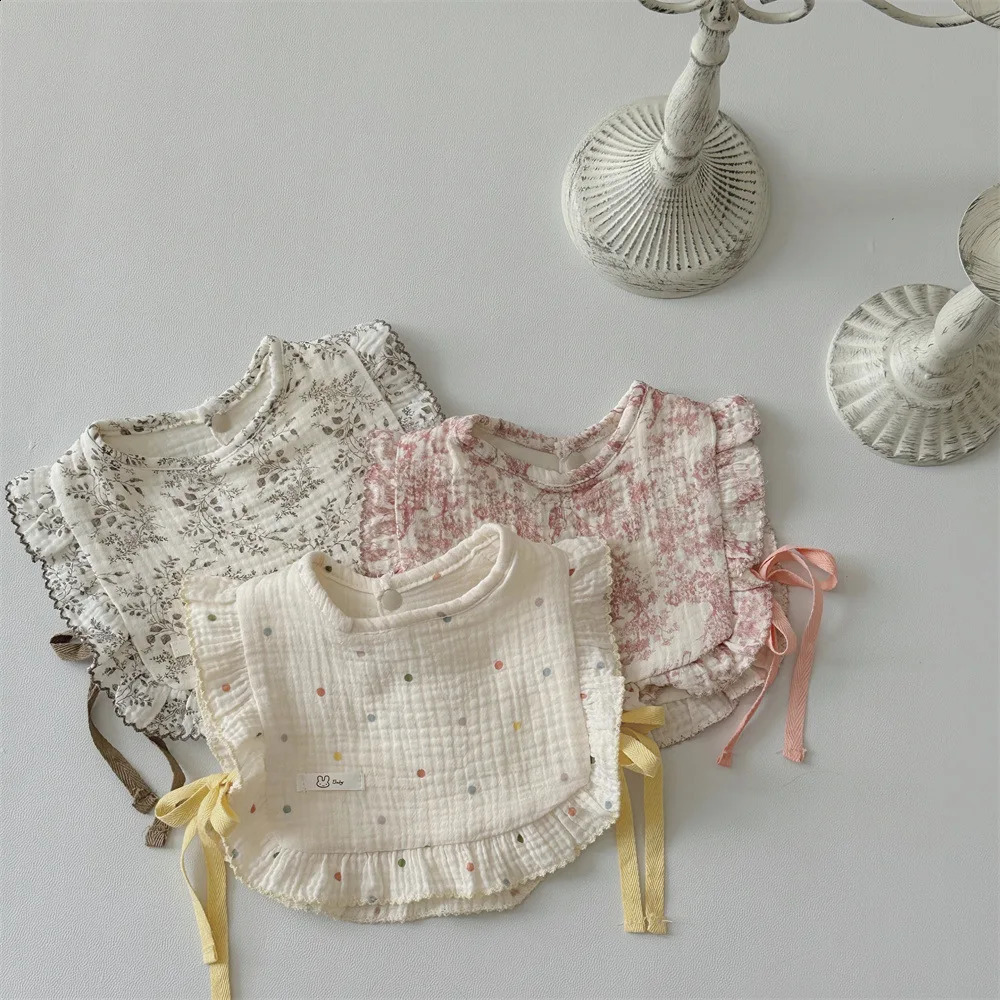 cute floral lace princess baby feeding bib born cotton linen Drool bib Bandana baby girl Burp clothes Saliva towel 24906