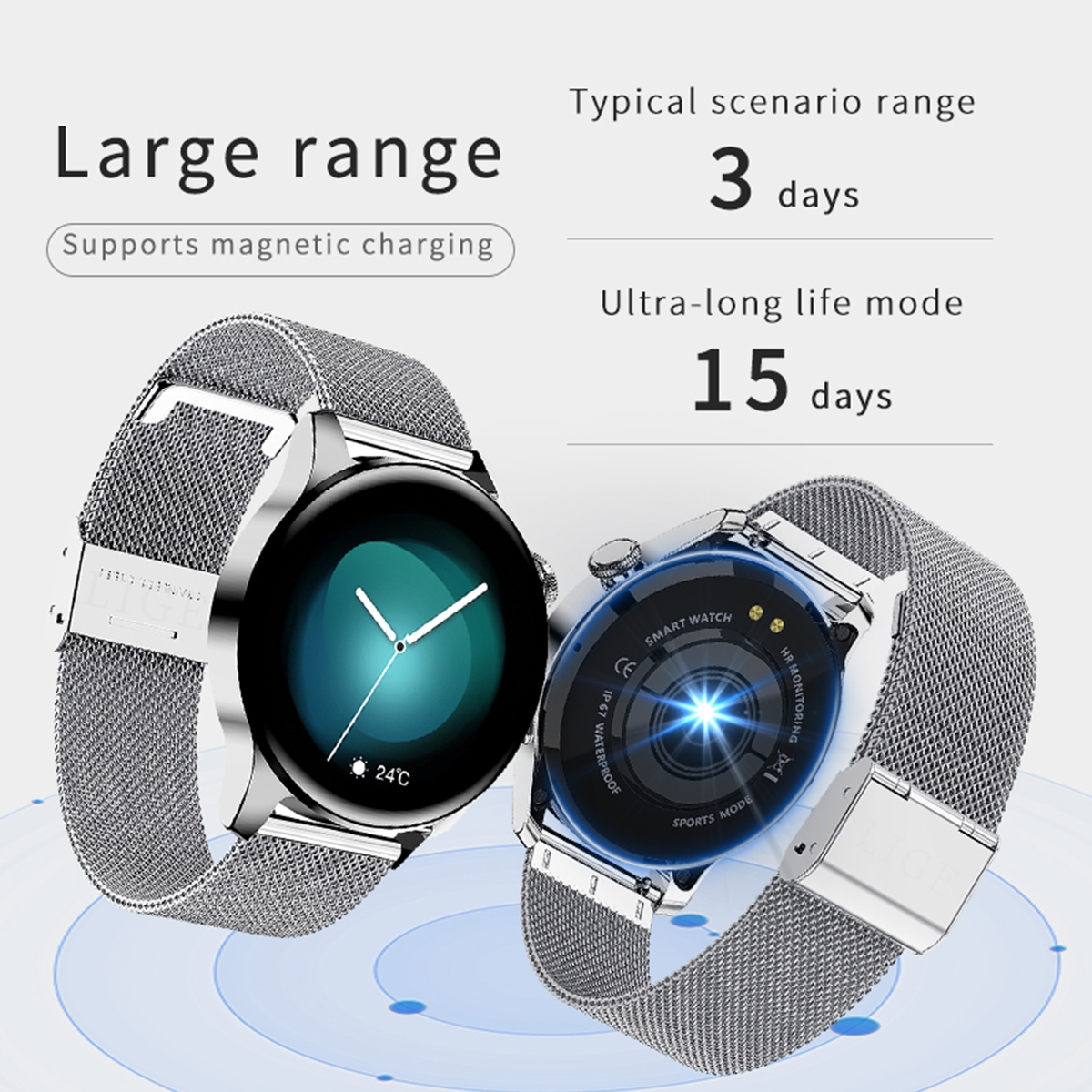 LIGE Smart Wearable Watch Multi functional Sports Waterproof Alarm Clock Chronograph Bluetooth Call Message Push Remote Control Camera Watch