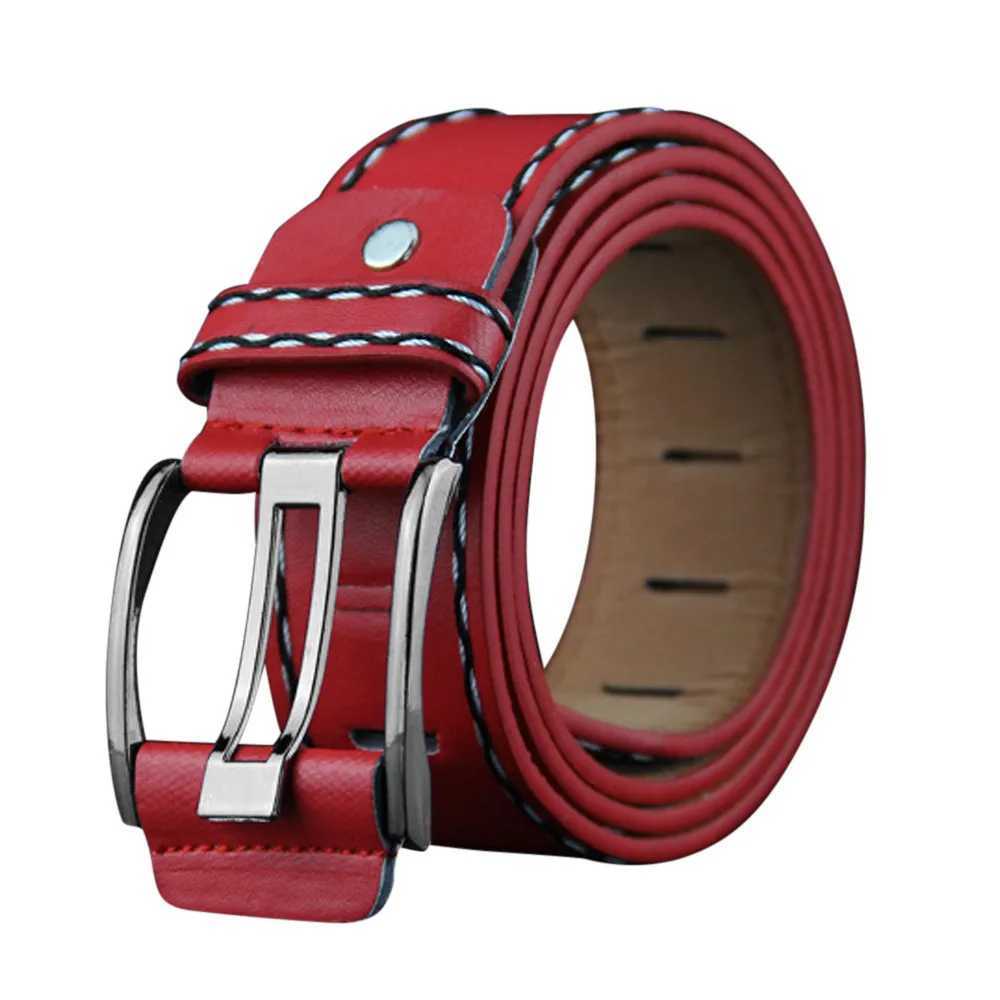 Fashionable mens leather smooth womens buckle belt casual belt womens solid color thin belt W240905