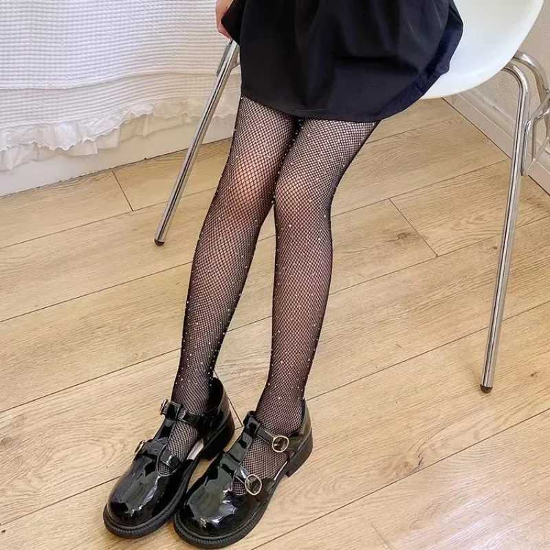 1-13years Ballet Tights for Girls Fashion Kids Sequin Mesh Fishnet Fish Net Pantyhose Baby Stockings Children Rhineston Leggings Y240906