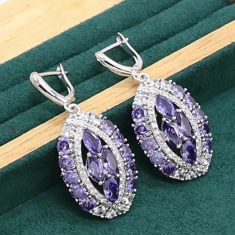 purple amethyst 925 sterling silver jewelry set suitable for womens bracelets earrings necklaces pendants rings birthday gifts 240906
