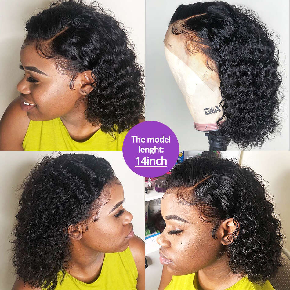 150% 180% HD 13X4 Human Hair Wigs Water Wave Lace Frontal Wig Bob Short Deep Curly Pre Plucked