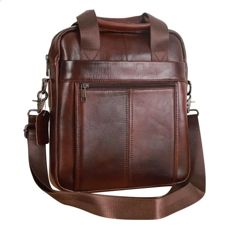 Mens handbag 100% genuine leather shoulder cross body bag vertical briefcase business travel messenger suitable for 133inch iPad 240906