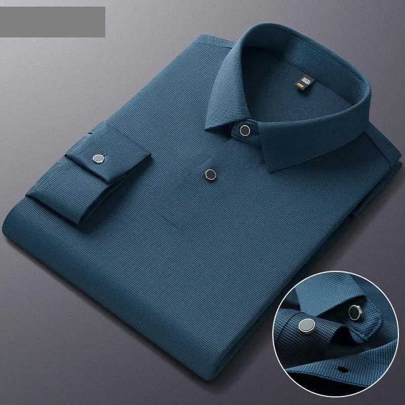 Man Polo Shirt Long Sleeve Quality Turn-Down Collar Traceless High-Elastic Top 2024 New Fashion Casual Slim Fit Men ClothingXJ240906