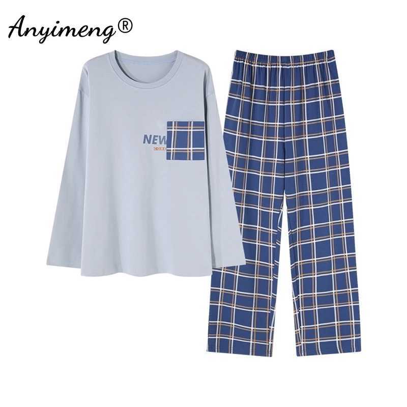 Autumn Winter L-3XL Leisure Men Pajamas Faux Cotton Fashion Round Collar Pajama Sets Long Sleeves Pijamas Gentleman Sleepwear Y240906