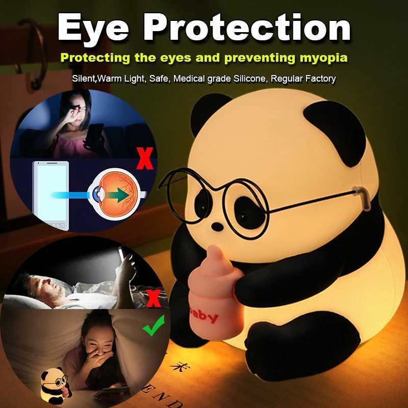 Eye Protection Panda Night Light LED Charging Cute Silicone Light Bedlight Dimming Sleep Light Childrens Birthday Gift W240816