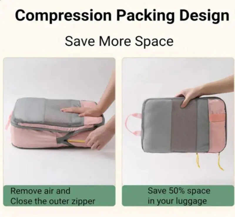 35 travel storage manager set with portable lightweight carrying case compressed cube packaging shoe bag mesh 240906