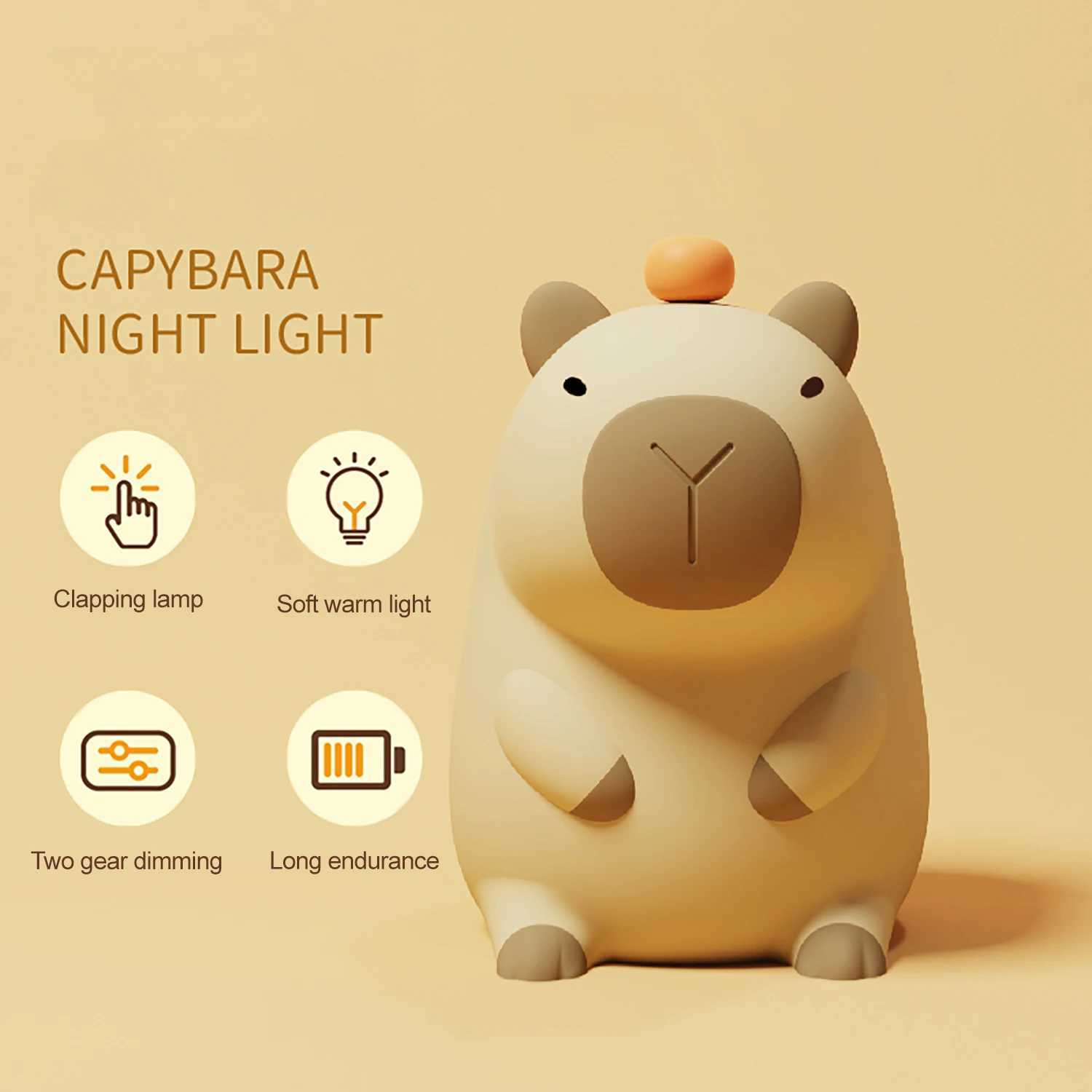 Cute silicone LED Capybara night light animal light touch sensor night light childrens bedroom decoration birthday gift W240816