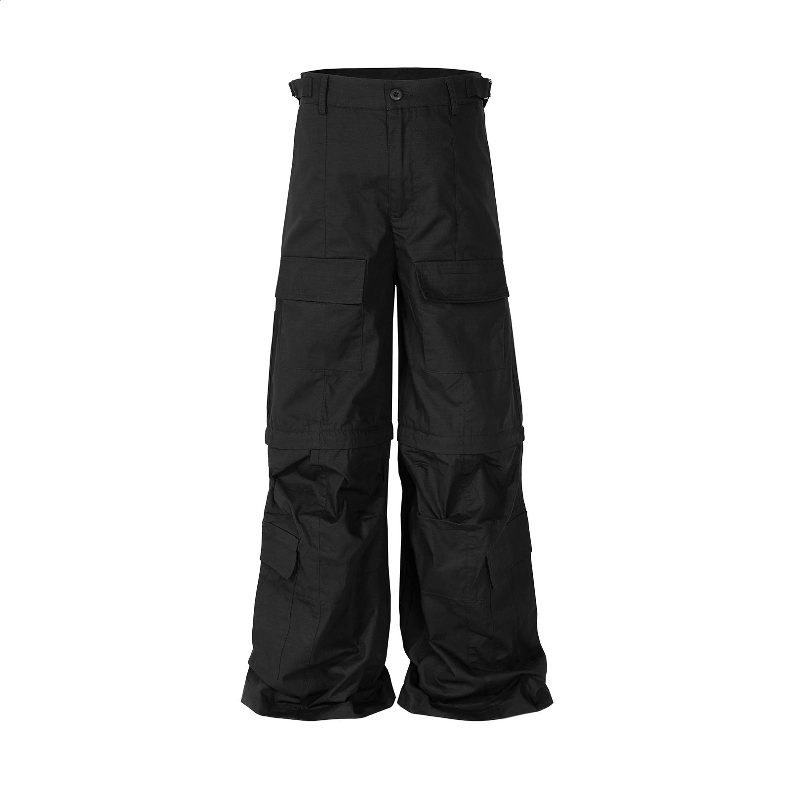 Y2k High Street Flared Cargo Multi Pocket Detachable Workwear Pants for Men and Women Solid Ropa Hombre Overalls Oversized 240904