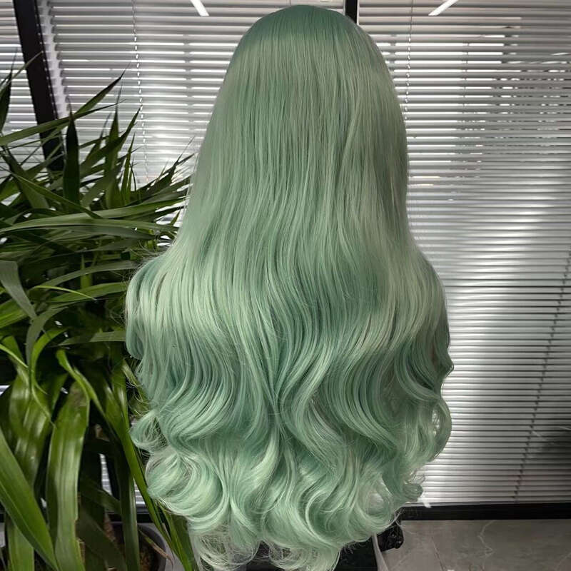 Synthetic Lace Front Wigs For Women Long Wavy Blue-Green Color Fashion Natural Hair High Temperature Fiber Daily/Cosplay