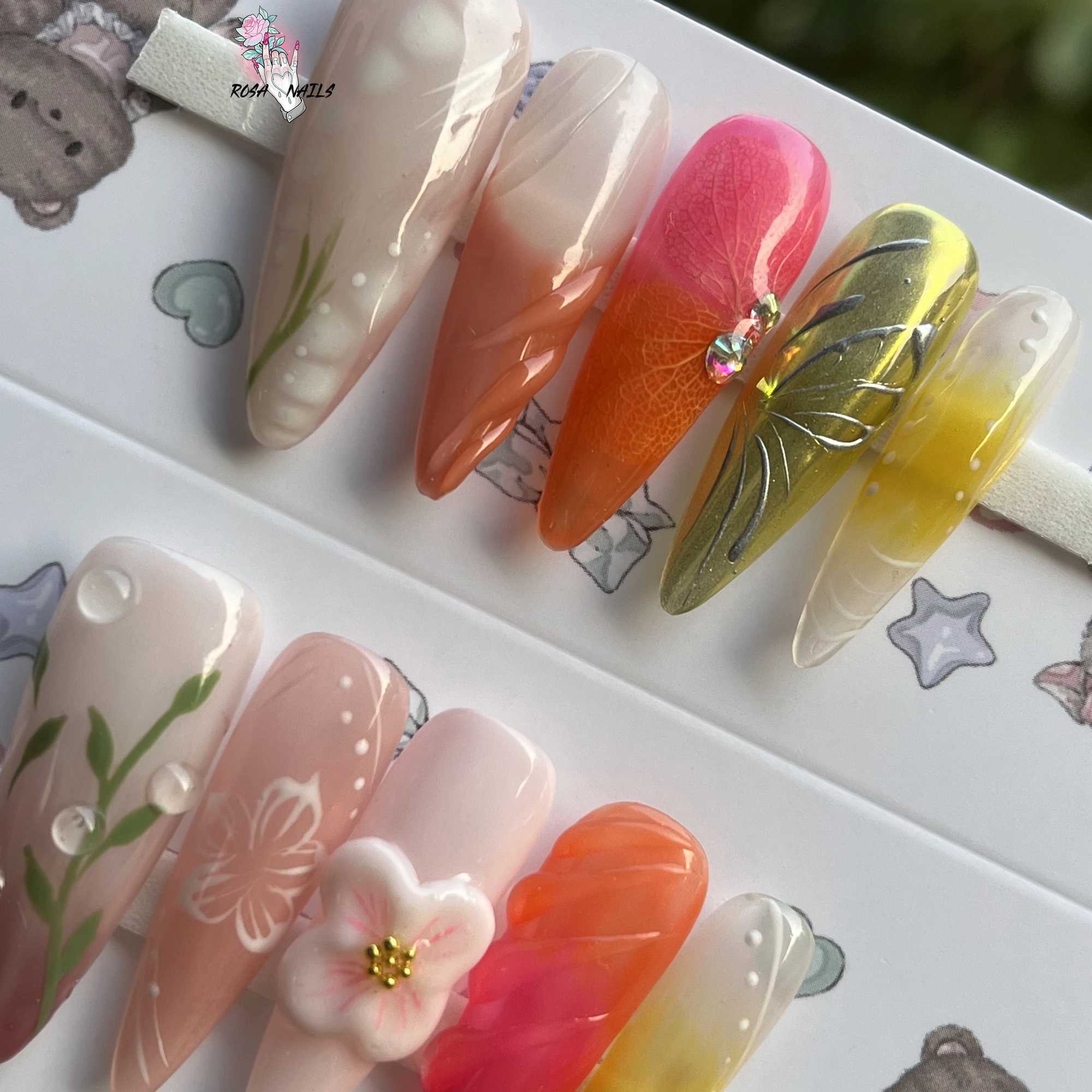 Dry flower Hand pressing nail 3D gel flower y2k Hand painting hibiscus peony Pressing long fine grain acrylic false nail tip W240905